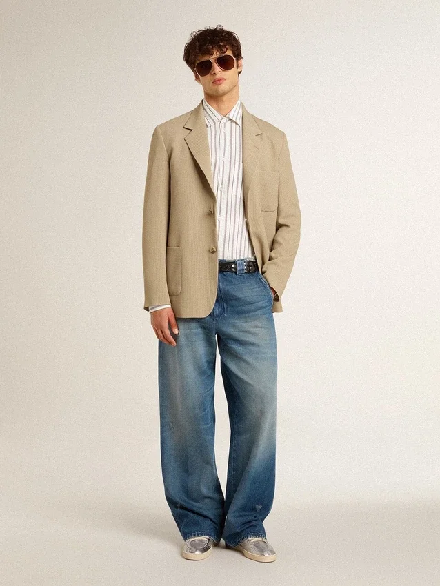 Men's denim chinos with distressed details