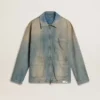 Men's distressed-effect denim jacket with zip