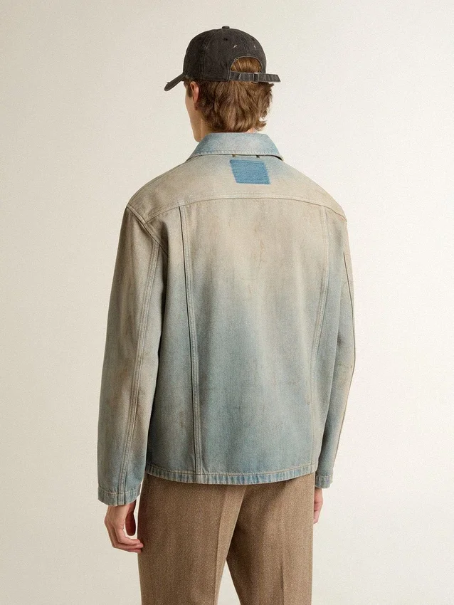 Men's distressed-effect denim jacket with zip