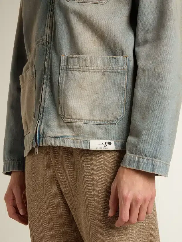 Men's distressed-effect denim jacket with zip