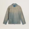 Men's distressed-effect denim jacket with zip