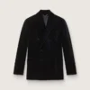 Men’s double-breasted blazer in black velvet with black satin lapels
