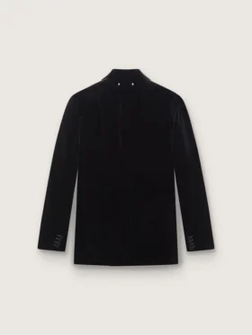 Men’s double-breasted blazer in black velvet with black satin lapels