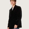 Men’s double-breasted blazer in black velvet with black satin lapels