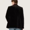 Men’s double-breasted blazer in black velvet with black satin lapels