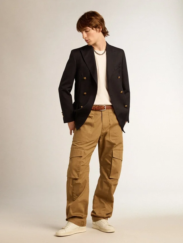 Men's double-breasted blazer in dark blue