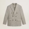 Men's double-breasted jacket in gray silk and chevron wool