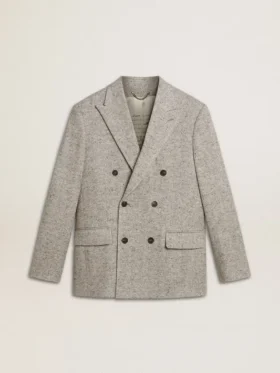 Men's double-breasted jacket in gray silk and chevron wool