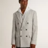 Men's double-breasted jacket in gray silk and chevron wool