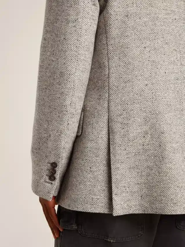 Men's double-breasted jacket in gray silk and chevron wool