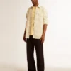 Men’s ecru cotton shirt with narrow black stripes