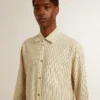Men’s ecru cotton shirt with narrow black stripes