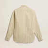 Men’s ecru cotton shirt with narrow black stripes
