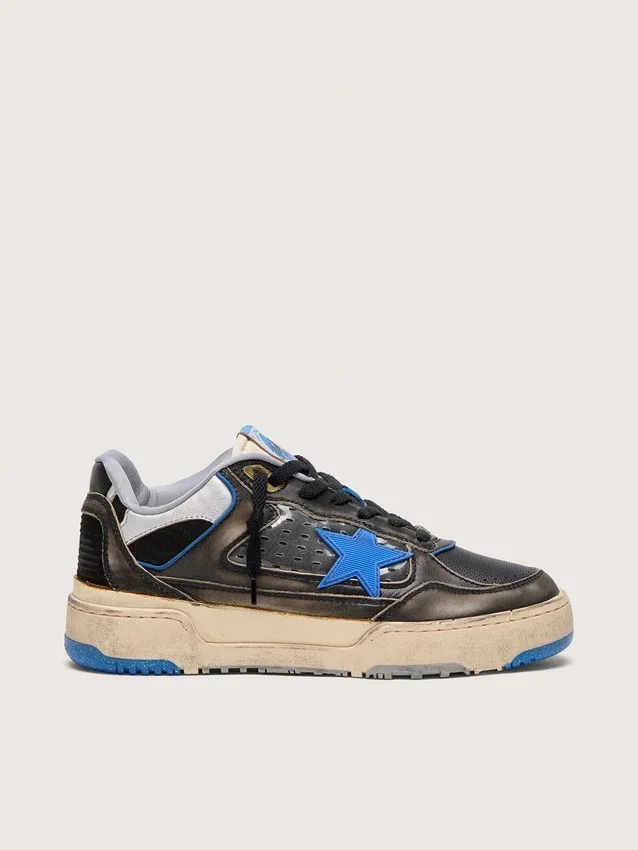 Men's Forty2 in black foam rubber and leather with TPU star and black leather heel tab