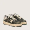 Men's Forty2 in green leather and cream nylon with TPU star and silver leather heel tab