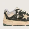 Men's Forty2 in green leather and cream nylon with TPU star and silver leather heel tab