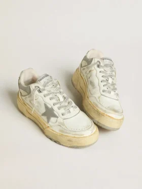 Men’s Forty2 in white leather with laces with Swarovski crystals and gray TPU star