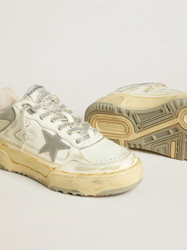 Men’s Forty2 in white leather with laces with Swarovski crystals and gray TPU star