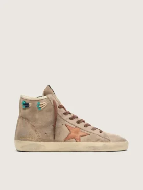 Men’s Francy in beige suede with brown leather star and colored beads
