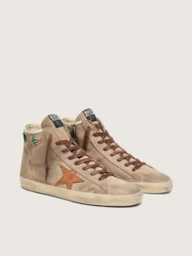 Men’s Francy in beige suede with brown leather star and colored beads
