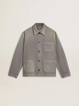 Men's gray denim jacket with studs
