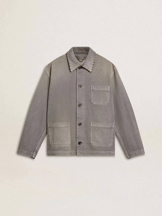 Men's gray denim jacket with studs
