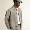 Men's gray denim jacket with studs