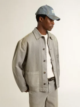 Men’s gray denim jacket with studs