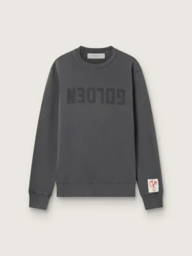 Men's gray sweatshirt with logo and distressed treatment