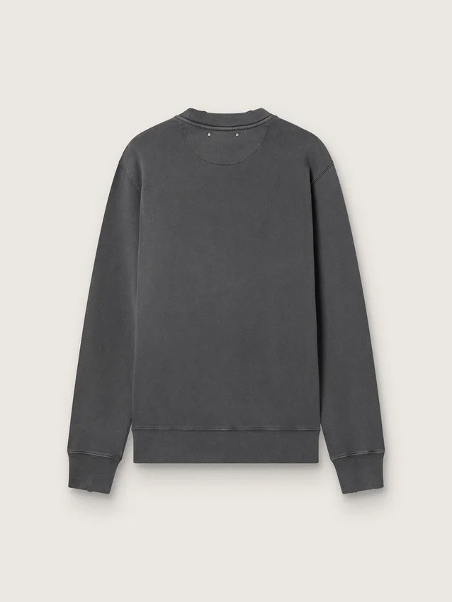 Men's gray sweatshirt with logo and distressed treatment