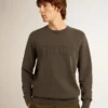 Men's gray sweatshirt with logo and distressed treatment