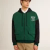 Men's green and blue reversible hooded sweatshirt