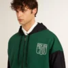 Men's green and blue reversible hooded sweatshirt
