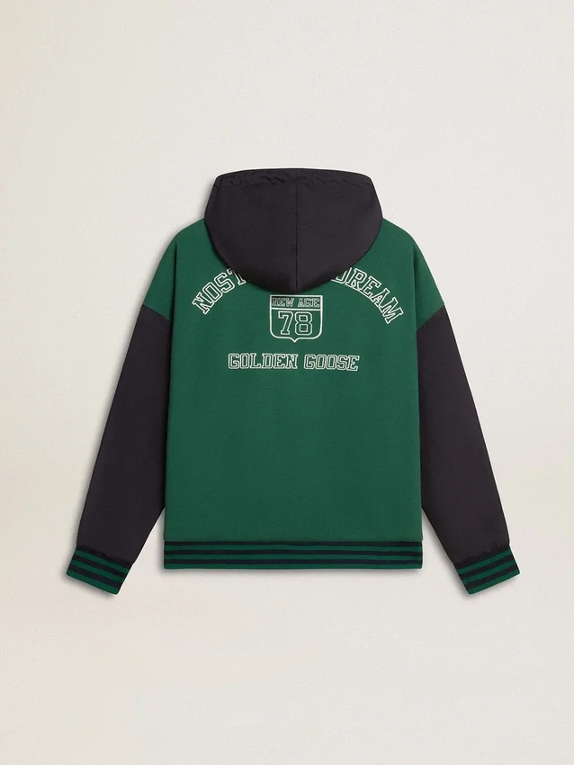 Men's green and blue reversible hooded sweatshirt