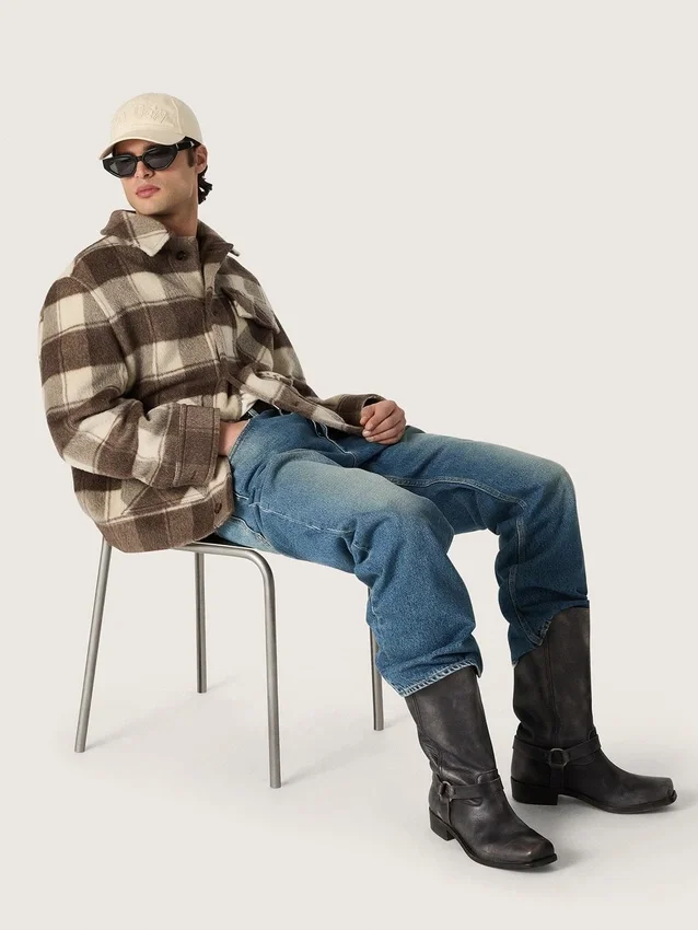 Men's high Biker boots in black leather with strap and silver-colored buckle