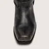 Men's high Biker boots in black leather with strap and silver-colored buckle
