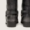 Men's high Biker boots in black leather with strap and silver-colored buckle