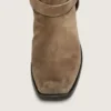 Men's high Biker boots in dark beige waxed suede with strap and a silver-colored buckle