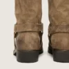 Men's high Biker boots in dark beige waxed suede with strap and a silver-colored buckle