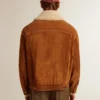 Men's jacket in tobacco-colored split leather with a shearling collar