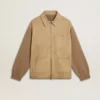 Men's jacket in travertine-colored nubuck leather with wool-blend sleeves and back
