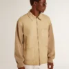 Men's jacket in travertine-colored nubuck leather with wool-blend sleeves and back