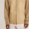 Men's jacket in travertine-colored nubuck leather with wool-blend sleeves and back