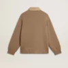 Men's jacket in travertine-colored nubuck leather with wool-blend sleeves and back