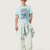 Men’s T-shirt in light blue cotton jersey with graphic print