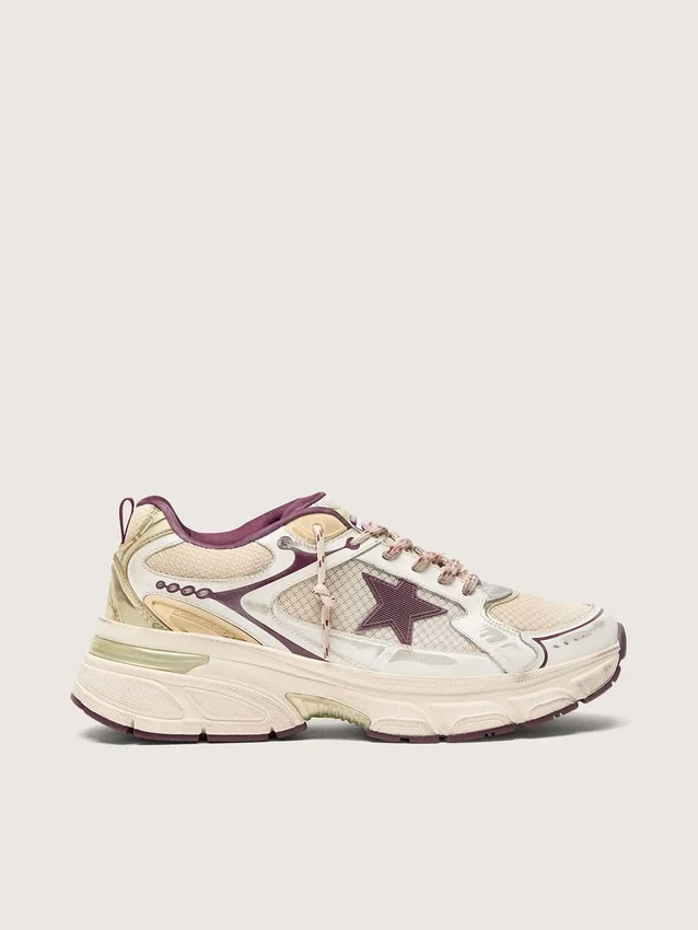 Men's Lightstar CNY in white mesh and leather with wine-red TPU star