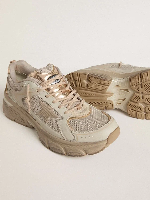Men’s Lightstar in dove-gray leather and mesh with beige TPU star