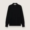 Men’s long-sleeved polo shirt in black merino wool