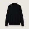 Men’s long-sleeved polo shirt in black merino wool