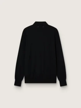 Men’s long-sleeved polo shirt in black merino wool